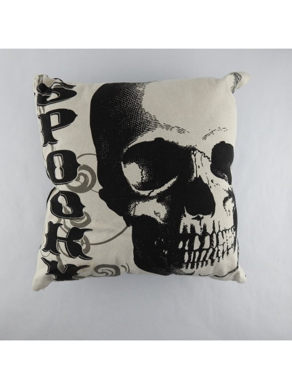 Skull Throw Pillow 12x12 Black Cream Gothic Tattoo Rockabilly Halloween Decor